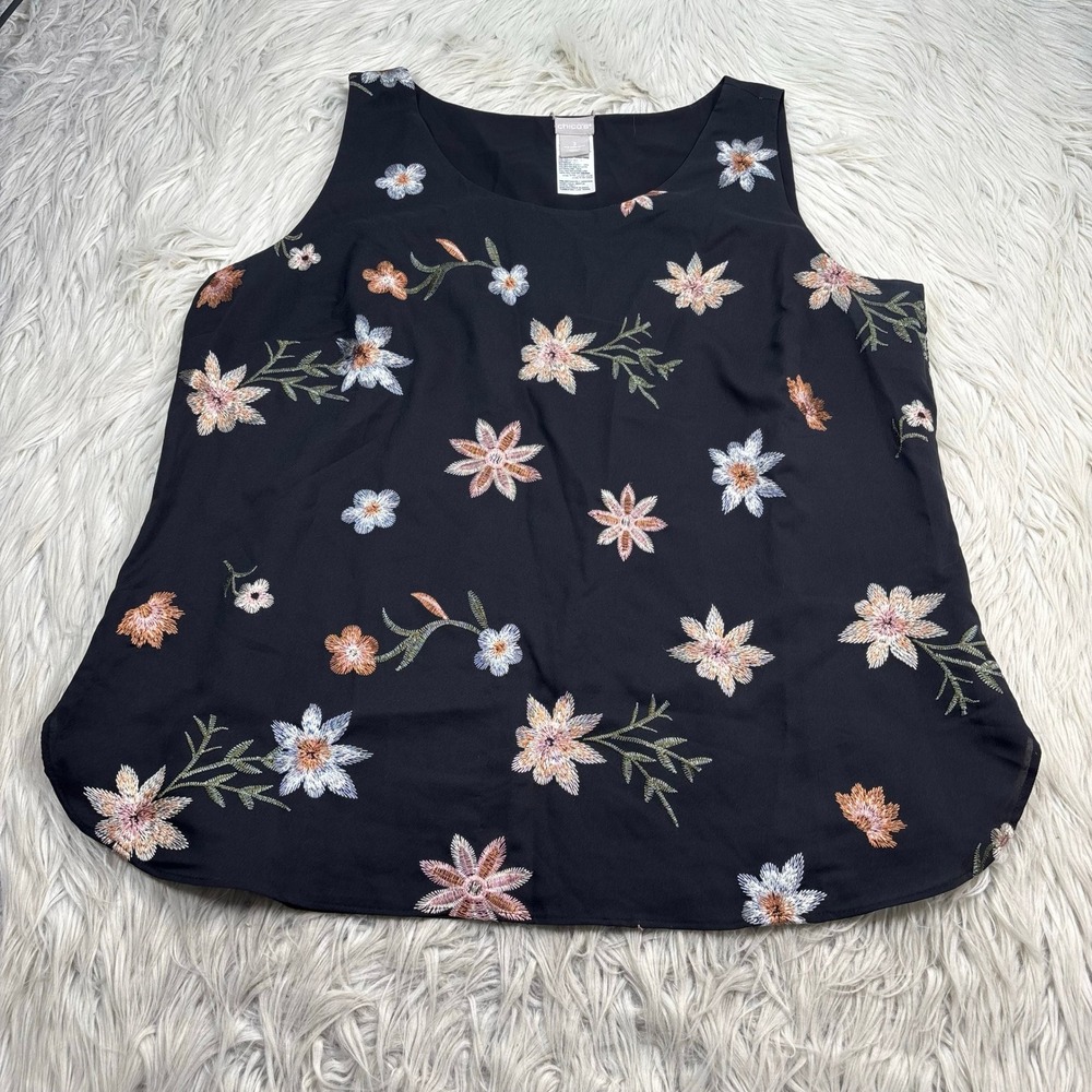 Chico's Women's 16 / 18 (3) Black Floral Embroidered Tank Blouse Boho Artsy